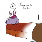 ambiguous_gender anthro bed big_butt blush breasts butt clothing corset duo exclamation_point female fur furniture horn lingerie mature_anthro mature_female red_eyes text topwear white_body white_fur young punkinillus undertale undertale_(series) frisk_(undertale) toriel boss_monster_(undertale) bovid caprine human mammal 1:1 digital_media_(artwork) english_text