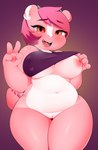 2018 4_fingers absurd_res amber_eyes anthro areola belly berseepon09 bottomless breasts clothed clothing countershading curvy_figure digital_media_(artwork) dragon female fingers genitals gesture hair hand_gesture hi_res horn loli_dragon_(berseepon09) looking_at_viewer mythological_creature mythological_scalie mythology navel nipples non-mammal_breasts one_breast_out open_mouth pink_hair pussy scalie short_hair short_stack slightly_chubby solo standing tail teeth thick_thighs tongue v_sign voluptuous wide_hips
