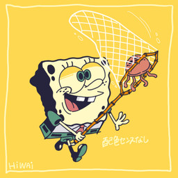 accessory ambiguous_gender anthro bottomwear cartoon_freckles clothing duo freckled_face freckles happy male necktie pants simple_background solo_focus yellow_background yellow_body yellow_skin hiwai nickelodeon spongebob_squarepants spongebob_squarepants_(character) aquatic cnidarian jellyfish medusozoan sea_sponge