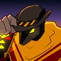 ambiguous_gender anthro brown_body clothing glowing glowing_eyes hat headgear headwear light machine poncho solo sunset tassels yellow_eyes atomic_cat armor0 armadillo mammal robot xenarthran 1:1 2022 lighting nonbinary_(lore)