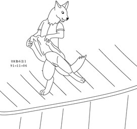 anthro bottomwear clothed clothing dancing dress female flashing fur genitals skirt smile solo stage tail vulva urbanhermit mammal 1991 black_and_white dated low_res monochrome