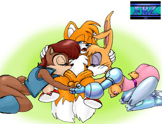 2_penises 2_tails anthro ball_fondling balls bilateral_penetration black_nose blue_boots blue_clothing blue_eyes blue_footwear blue_topwear blue_vest boots breasts brown_body brown_fur butt clothing collaborative collaborative_fellatio collaborative_oral collaborative_sex diphallism dipstick_tail erection eyes_closed fellatio female fondling footwear fur genitals group group_sex hair half-closed_eyes male male/female markings multi_genitalia multi_penis multi_tail narrowed_eyes nipples open_mouth oral oral_penetration penetration penile penis red_hair scut_tail sex shoes short_tail tail tail_markings threesome topwear trio vest whiskers yellow_body yellow_fur fbz archie_comics sega sonic_the_hedgehog_(archie) sonic_the_hedgehog_(comics) sonic_the_hedgehog_(series) bunnie_rabbot miles_prower sally_acorn canid canine chipmunk fox ground_squirrel lagomorph leporid mammal rabbit rodent sciurid
