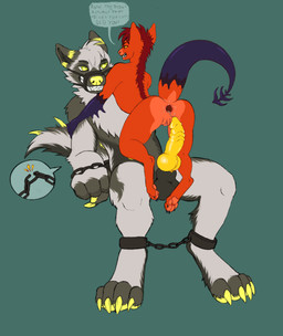 after_anal andromorph andromorph/male animal_genitalia anthro anus balls bdsm bondage bound chain chained clenched_teeth cuff_(restraint) dialogue duo edging erection forced gaping gaping_anus genitals intersex intersex/male knot knotted_penis male muzzle_(object) muzzled orgasm_denial pawpads penis power_bottom restraints shackles sheath teasing teeth text vulva devilenby canid canine demon mammal absurd_res english_text hi_res