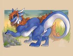 anus blue_body blush claws female feral fur genitals grass hair orange_body orange_fur outside plant pussy rock solo tail yellow_eyes 1oi conditional_dnp mythology asunyra kiro_(messydragon) dragon mythological_creature mythological_scalie scalie absurd_res hi_res