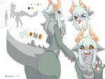 4:3 anthro bangs blue_hair blush butt female fluffy fluffy_raptor_postal_service fluffy_tail hair horn laverne_3r momo_(disambiguation) neck_tuft nude nude_anthro pawpads solo tail tail_tuft thick_tail thick_thighs tongue tongue_out tuft