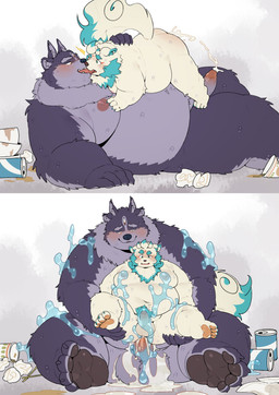 adult_on_young age_difference anal anal_penetration anthro balls belly big_belly blush bodily_fluids cum duo erection genital_fluids genitals kemono kissing male male/male moobs nipples penetration penis sex sitting young quanjiang asian_mythology east_asian_mythology japanese_mythology lifewonders mythology tokyo_afterschool_summoners agyo_(tas) tsathoggua_(tas) foo_dog komainu mammal yokai 2024 absurd_res hi_res
