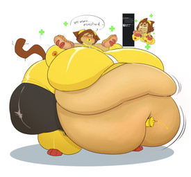 anthro armor asking_for_food asking_for_more belly belly_focus belly_overhang belly_rolls big_belly big_breasts big_cheeks blush boots bottle bottomwear breasts brown_hair chubby_cheeks clothed clothing container deep_navel dialogue eating eating_food exposed_belly eyewear eyewear_on_head female food food_stains footwear gauntlets gloves goggles goggles_on_head hair half-closed_eyes handwear healing holding_food holding_hot_dog holding_object hot_dog huge_belly huge_breasts huge_thighs hyper hyper_belly hyper_breasts leggings legwear looking_pleasured messy_eater morbidly_obese morbidly_obese_anthro morbidly_obese_female mustard mustard_bottle narrowed_eyes navel obese obese_anthro obese_female object_in_navel overweight overweight_anthro overweight_female pivoted_ears shoes skirt solo speech_bubble standing tail tan_body text thick_thighs topwear weight_gain whiskers huwon gameoverse glitch_productions kit_bodega domestic_cat felid feline felis mammal 2026 absurd_res digital_drawing_(artwork) digital_media_(artwork) english_text full-length_portrait hi_res portrait reference_image