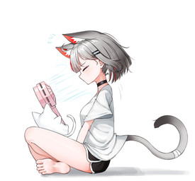 accessory ahoge animal_ears barefoot black_bottomwear black_clothing black_shorts blush bodily_fluids bottomwear breasts choker clothing dolphin_shorts electric_fan eyes_closed feet female fluffy_ears flying_sweatdrops furgonomics grey_hair hair hair_accessory hair_between_eyes handheld_electric_fan highlights_(coloring) jewelry medium_breasts multi_ear necklace no_shoes ribbons shirt short_hair shorts side_view simple_background sitting sweat sweatdrop tail tail_accessory tail_ribbon topwear two_tone_tail white_background white_clothing white_shirt white_topwear wind ksygabriel stellive vtuber maro_(neneko_mashiro) neneko_mashiro animal_humanoid cat_humanoid felid felid_humanoid feline feline_humanoid humanoid mammal mammal_humanoid hi_res