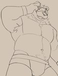 anthro armpit_hair body_hair bulge clothing eyewear glasses happy_trail looking_at_viewer male musclegut muscular muscular_male neck_tuft nipples pubes solo tuft underwear 3000vnd bear mammal hi_res