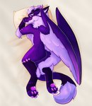 anthro bed bedroom_eyes cosmic_body cosmic_wings dakimakura feathered_wings feathers fur furniture looking_at_viewer lying male narrowed_eyes nude on_front pawpads paws purple_body rear_view seductive solo tail tail_tuft tuft wings narphion mythology narphion_(nardoragon) dragon furred_dragon furred_scalie mythological_creature mythological_scalie nardoragon scalie dakimakura_design digital_media_(artwork) full-length_portrait hi_res portrait