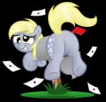 blonde_hair butt cutie_mark featureless_crotch female fur grey_body grey_fur hair letter smile solo yellow_eyes aleximusprime friendship_is_magic hasbro my_little_pony derpy_hooves_(mlp) equid equine horse mammal pony alpha_channel hi_res