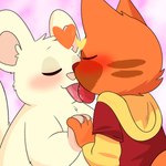 eyes_closed french_kissing fur hand_holding hearts_around_head kissing licking_tongue male male/male orange_body orange_fur red_eyes tongue crushpepper oxnard oxynard pepper_(crushpepper) domestic_cat felid feline felis mammal 1:1 hi_res