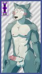 anthro areola athletic athletic_anthro athletic_male balls biped black_nose blue_border blush border cheek_tuft countershade_fur countershading erection facial_tuft fur genitals glans grey_background grey_body grey_fur humanoid_genitalia humanoid_penis looking_at_genitalia looking_at_own_penis looking_at_penis looking_at_self male navel nipples nude nude_anthro nude_male pattern_background pecs penis pink_areola pink_glans pink_nipples pink_penis pubes simple_background solo standing striped_background tuft white_balls white_body white_fur white_penis worried raven2dx beastars legoshi_(beastars) canid canine canis mammal wolf 2019 hi_res portrait shaded three-quarter_portrait