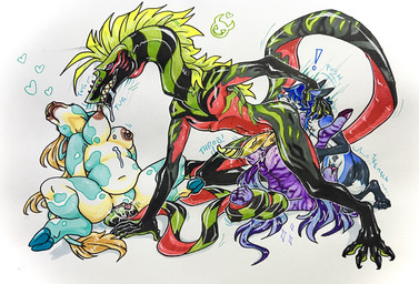 2_penises anal anal_penetration animal_genitalia animal_penis anthro coiling cunnilingus female female_rimming_male foursome genitals group group_sex harem hemipenes long_body long_tail male male/female multi_genitalia multi_penis nipple_fetish nipple_piercing nipple_play nipple_pull nipple_ring nipples oral overweight penetration penis piercing rimming ring_piercing sex size_difference slim tail tail_fetish tail_insertion tail_play tail_sex vaginal dyloteryx bovid bovine canid canine cattle equid equine fox horse lizard mammal monitor_lizard reptile scalie zebra absurd_res colored hi_res marker_(artwork) traditional_media_(artwork)