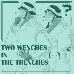 armor belt big_breasts blue_border border breasts buttoned_clothing cigarette clothing coat collar duo eyewear female freckles glasses gloves hand_on_chin handwear headgear helmet holster lore scarf slightly_chubby stitch_(sewing) title topwear trenchcoat two_wenches_in_the_trenches uniform armedantagonist gangster_(two_wenches_in_the_trenches) smoker_(two_wenches_in_the_trenches) canid canine canis deer humanoid hybrid mammal wolf 1:1 absurd_res hi_res