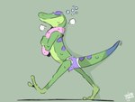 anthro casual_erection clothed clothing erection erection_under_clothing eyes_closed green_body male simple_background solo tail towel towel_around_neck underwear walking wet sodacaps gex_(series) gex_the_gecko gecko lizard reptile scalie digital_media_(artwork) signature