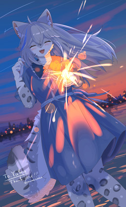 5_fingers anthro blush bow_ribbon clothing detailed_background dress female fingers fireworks hair happy night sea sky solo star tail water mametunu felid leopard mammal pantherine 2024 absurd_res digital_drawing_(artwork) digital_media_(artwork) hi_res signature