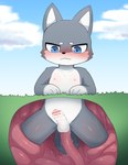 anal anal_penetration anthro anthro_penetrated balls blue_eyes blush foreskin fur genitals glans grass grey_body grey_ears grey_fur male male_penetrated multicolored_ears nipples nude penetration penis pink_glans pink_nipples pink_tentacles plant sex tentacle_in_ass tentacle_penetration tentacle_sex tentacles white_body white_fur white_inner_ear young sum canid canine mammal censored hi_res