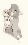 anthro blush breasts dipstick_ears duo ear_markings female female/female flat_chested hooves kneeling looking_at_viewer multicolored_ears nude scan fuchs disney zootopia judy_hopps sharla_(zootopia) bovid caprine domestic_sheep lagomorph leporid mammal rabbit sheep hi_res traditional_media_(artwork)