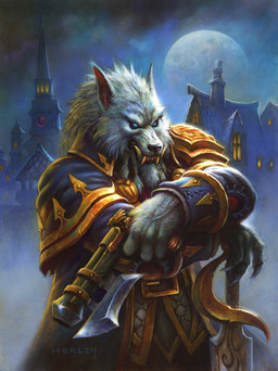 4_fingers anthro black_nose claws clothed clothed_anthro clothed_male clothing coat fangs finger_claws fingers fur gun handgun humanoid_hands male melee_weapon moon night pistol ranged_weapon solo sword teeth topwear weapon white_body white_fur alex_horley blizzard_entertainment hearthstone warcraft genn_greymane canid mammal werecanid werecreature worgen official_art