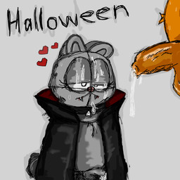 after_masturbation after_orgasm age_difference anthro balls becoming_flaccid big_penis black_cape black_clothing black_eyes blood blood_in_mouth bodily_fluids cape clothing collar cum cum_drip cum_on_face derp_eyes dripping duo erection eyelashes fangs foreskin fur fur_markings genital_fluids genitals grey_background grey_body grey_fur half-closed_eyes half-erect heart_symbol holidays humanoid_genitalia humanoid_penis male male/male markings narrowed_eyes orange_body orange_fur penis peregar_54_rus pupils short_ears simple_background small_penis striped_body striped_fur stripes sweat tail teeth text unretracted_foreskin vein veiny_penis wet white_pupils unknown_artist garfield_(series) halloween sony_corporation dracula garfield_the_cat nermal_(garfield) domestic_cat felid feline felis mammal tabby_cat vampire 1:1 digital_media_(artwork) english_text hi_res ibispaint_(artwork)