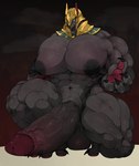 anthro armor balls big_balls big_muscles big_pecs big_penis blush bodily_fluids erection genitals huge_muscles huge_pecs huge_penis hyper hyper_genitalia hyper_muscles hyper_pecs hyper_penis male muscular muscular_male nipple_grab nipples pecs penis solo sweat vein veiny_penis jj_wang00 league_of_legends riot_games tencent nasus_(lol) anubian_jackal canid canine canis jackal mammal hi_res