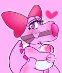 anthro ball_gag big_breasts breasts crossed_arms female gag genitals heart_symbol looking_at_viewer nude pink_background pussy simple_background siphon_(anatomy) solo doodling_selkie mario_bros nintendo birdo absurd_res hi_res