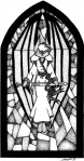 classy clothed clothing eyes_closed female formal hair melee_weapon simple_background solo stained_glass standing sword vintage weapon white_background greywolf ironclaw_(rpg) bat mammal 1995 monochrome