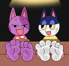 3_toes anthro barefoot bdsm blue_body blue_fur bondage bound clothing duo eyebrows feet floral_pattern floral_print foot_focus fur humanoid_feet lidded_eyes looking_at_another male multicolored_body multicolored_fur open_mouth open_smile pink_clothing pink_shirt pink_topwear plantigrade purple_body purple_fur restraints rope rope_bondage shirt smile soles stocks toes topwear whiskers white_body white_fur yellow_clothing yellow_sclera yellow_shirt yellow_topwear compysteps animal_crossing nintendo bob_(animal_crossing) punchy_(animal_crossing) domestic_cat felid feline felis mammal hi_res