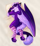 anthro bed bedroom_eyes clothing cosmic_body cosmic_wings dakimakura feathered_wings feathers fluffy fur furniture leg_warmers legwear looking_at_viewer lying male narrowed_eyes on_front pawpads paws purple_body rear_view seductive solo tail tail_tuft tuft wings narphion mythology narphion_(nardoragon) dragon furred_dragon furred_scalie mythological_creature mythological_scalie nardoragon scalie dakimakura_design digital_media_(artwork) full-length_portrait hi_res portrait