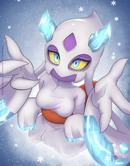 anthro anthrofied areola blue_eyes blush breasts female medium_breasts not_furry pokemorph snowflake solo white_body rilex_lenov nintendo pokemon froslass generation_4_pokemon ghost pokemon_(species) spirit hi_res