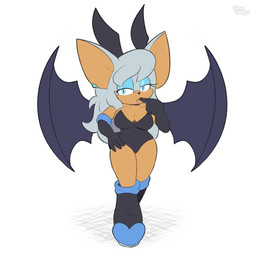anthro bat_wings big_breasts black_clothing black_gloves black_handwear blue_clothing blue_eyes blue_eyeshadow blue_lipstick breasts bunny_costume clothing costume eyelashes eyeshadow female footwear glistening_eyelids gloves hair handwear high_heels lipstick long_eyelashes long_hair makeup membrane_(anatomy) membranous_wings narrowed_eyes shoes solo wings bingbingo sega sonic_the_hedgehog_(series) fan_character bat mammal hi_res watermark