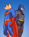 anthro bat_symbol blue_background bulge cape clothed clothing costume duo gloves handwear hood male mask muscular muscular_anthro muscular_male s-shield simple_background superhero tight_clothing underwear meesh batman_(series) dc_comics little_buddy batman chris_(meesh) john_(meesh) superman canid canine cougar felid feline mammal digital_media_(artwork)