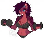 2018 anthro breasts clothed clothing countershading digital_media_(artwork) exercise fangs felid female fur hair kittydee mammal simple_background smile solo teeth weightlifting white_background workout