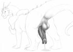 2016 anus backsack balls black_and_white black_penis bodily_fluids cum cum_drip cum_on_ground digital_drawing_(artwork) digital_media_(artwork) dinosaur dripping erection fakemon feral generation_2_pokemon genital_fluids genitals looking_back male mega_evolution meganium monochrome nintendo non-mammal_balls penis perineum pokemon pokemon_(species) pupils rear_view reptile sauropod sauropodomorph scalie simple_background slit_pupils solo tv_dinner_art unusual_anatomy unusual_genitalia unusual_penis white_background yaroul