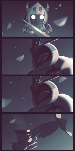 4_eyes 4_panel_comic 4_wings 6_hands ambiguous_gender antennae_(anatomy) anthro arthropod_abdomen beverage black_border border clothing container crown cup cute_fangs duo eyelashes eyes_closed eyeshadow fangs female first_person_view floating_hands gloves handwear headgear holding_beverage holding_melee_weapon holding_object holding_sword holding_weapon insect_wings legless looking_at_viewer makeup melee_weapon mouthless multi_eye multi_hand multi_wing narrowed_eyes night outside petals plate pointing_sword rapier scarf size_difference steam sword tea tea_cup teeth threatening threatening_with_weapon weapon wings 5health kirby:_triple_deluxe kirby_(series) nintendo queen_sectonia taranza arachnid arthropod hymenopteran insect spider spidr wasp 2021 absurd_res comic digital_drawing_(artwork) digital_media_(artwork) hi_res monochrome