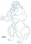 anthro bulge hyper male muscular muscular_anthro muscular_male nipples solo furious_(artist) felid lion mammal pantherine blue_and_white monochrome