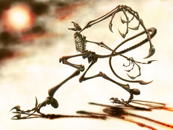 3_toes abstract_background ambiguous_gender biped bipedal_feral bone claws digitigrade feet feral long_arms long_fingers long_legs long_tail open_mouth pelvis ribs segmented_tail sickle_claw skeleton solo spine sun tail toe_claws toes deino_(artist) animated_skeleton reptile scalie undead 2008 4:3 digital_drawing_(artwork) digital_media_(artwork) full-length_portrait portrait