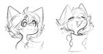 :3 ahoge anthro blush blush_stickers closed_smile cute_fangs ears_up eyebrow_through_hair eyebrows eyes_closed facial_markings fangs female female_anthro front_view fur fur_markings hair happy head_markings holding_drawing holding_object holding_paper markings mouth_closed open_:3 paper pointy_ears prick_ears simple_background smile solo teeth translucent translucent_hair white_background kaijinapple vermillion_(kaijinapple) ailurid mammal red_panda 2022 bust_portrait greyscale hi_res monochrome portrait reaction_image sketch