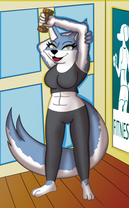 4_fingers abs anthro athletic athletic_anthro athletic_female athletic_humanoid athletic_wear biceps bottomwear bra breasts clothing countershading exercise female fingers fitness fitness_center fur gym gymnastics legwear looking_at_viewer muscular muscular_anthro simple_background smile solo underwear weight_loss weightlifting window workout yellow_eyes young itzimiau illumination_entertainment sing_(movie) porsha_crystal canid canine canis humanoid mammal wolf 2022 5:8 digital_media_(artwork) hi_res