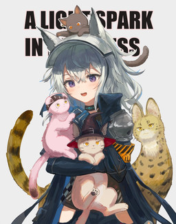 accessory alternate_species ambiguous_gender armor bodily_fluids brown_body brown_eyes brown_fur clothing collar ear_piercing ear_ring featureless_crotch female feral fur furrification gloves grey_hair group hair handwear hat headband headgear headwear holding_character jacket pauldron pawpads piercing pink_body pink_fur purple_eyes ring_piercing smile tail tears text topwear visor_cap whiskers witch_hat spacelongcat arknights hypergryph studio_montagne goldenglow_(arknights) grani_(arknights) haze_(arknights) quercus_(arknights) skyfire_(arknights) animal_humanoid domestic_cat equid equid_humanoid felid feline felis humanoid mammal mammal_humanoid serval 2022 digital_media_(artwork) english_text hi_res
