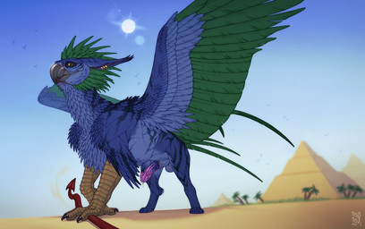 animal_genitalia balls blue_balls blue_body blue_feathers blue_penis blue_sheath desert duo erection feathered_wings feathers feral genitals glistening glistening_eyes green_body green_feathers looking_at_viewer male male_feral mouth_closed outside penis purple_penis red_tail sheath solo_focus spade_tail tail wings yellow_eyes riorix mythology grohnass ambient_bird avian gryphon mythological_avian mythological_creature 2024 dated hi_res