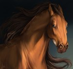 ambiguous_gender blue_eyes brown_body brown_hair brown_mane feral hair looking_at_viewer mane simple_background solo hisoee dolero equid equine horse mammal 2022 bust_portrait digital_media_(artwork) hi_res portrait male_(lore)