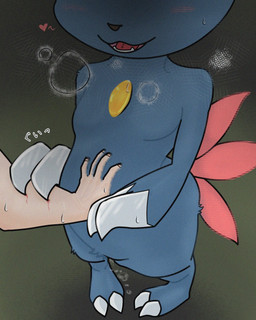 anthro black_nose blood blue_body blue_fur bodily_fluids breath chest_gem claws disembodied_hand female front_view fur gem genital_fluids green_background grey_claws hand_on_belly in_heat open_mouth open_smile simple_background smile solo sweat sweatdrop vaginal_fluids canacrow nintendo pokemon generation_2_pokemon pokemon_(species) sneasel hi_res