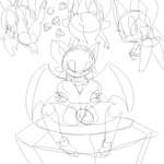 anthro big_breasts big_ears breasts chaos_emerald chibi emerald_(gem) eyes_closed female gem looking_back simple_background smile solo spread_legs spreading wings xylas sega sonic_the_hedgehog_(series) rouge_the_bat bat mammal 1:1 monochrome sketch