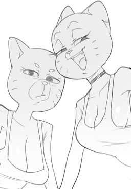 age_difference alternate_costume anthro bare_shoulders bedroom_eyes big_breasts big_eyes breasts choker cleavage cleavage_overflow closed_frown clothed clothed_anthro clothed_female clothing collarbone curved_eyebrows duo elderly elderly_anthro elderly_female eyebrows eyelashes eyes_mostly_closed fangs female frown glistening glistening_breasts half-closed_eyes iris jewelry long_eyelashes looking_at_viewer looking_down looking_down_at_viewer low-angle_view markings mature_anthro mature_female mouth_closed narrowed_eyes necklace no_pupils older_female open_mouth open_smile pointy_ears prick_ears resting_bitch_face sagging_breasts seductive shirt smile smiling_at_viewer snout standing tank_top tear_trough teeth thin_eyebrows tongue topwear whisker_markings younger_female dbaru cartoon_network the_amazing_world_of_gumball mary_senicourt nicole_watterson domestic_cat felid feline felis mammal 2025 black_and_grey digital_drawing_(artwork) digital_media_(artwork) line_art monochrome daughter_(lore) mother_(lore) mother_and_child_(lore) mother_and_daughter_(lore) parent_(lore) parent_and_child_(lore) parent_and_daughter_(lore)