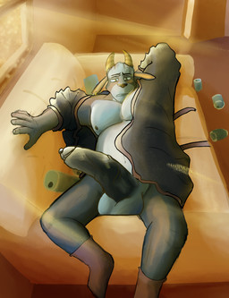 alcohol anthro antlers balls bathrobe beer belly beverage beverage_can big_penis blue_body blue_fur blush bodily_fluids clothed clothing countershade_fur countershading darkened_genitalia dripping drunk ear_piercing ear_ring ear_stud erection footwear fur furniture genital_fluids genitals gold_(metal) grey_eyes horn humanoid_genitalia humanoid_penis leaking_precum light long_penis looking_at_viewer lying male mature_male messy_room nipples on_back penis piercing precum precum_drip ring_piercing robe slightly_chubby socks sofa solo substance_intoxication sunlight sunset thick_penis vein veiny_penis big_bearlover animal_crossing nintendo bruce_(animal_crossing) deer mammal absurd_res digital_drawing_(artwork) digital_media_(artwork) hi_res