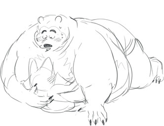 anthro belly blush bottomwear clothing duo hug male obese obese_anthro obese_male overweight overweight_anthro overweight_male shorts simple_background size_difference weight_difference white_background sugarcave bear mammal sketch