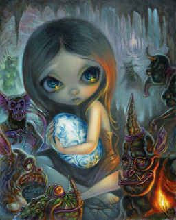 ambiguous_gender anthro beak clothing dark_fantasy egg eyebrows eyelashes fantasy female fingers fire group hair horn lips long_hair male not_furry_focus pupils stalactite stalagmite teeth warts david_van_gough jasmine_becket-griffith amphibian avian demon frog human humanoid mammal monster 2024 dated formal_art painting_(artwork) traditional_media_(artwork) traditional_painting_(artwork)