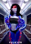 anthro black_hair breasts choker clothed clothing female forked_tongue hair jewelry midriff modern necklace non-mammal_breasts rapid_transit red_eyes scales scaly_tail solo standing tail tongue tongue_out anonymous_artist zlata reptile scalie snake absurd_res hi_res